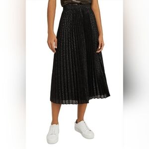NWOT: REISS Marianne Pleated Metallic Mesh Midi Skirt Black US 2 (K354)